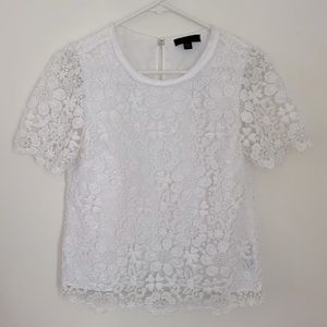 Saks Fifth Avenue White Lace short sleeved Top sz XSp